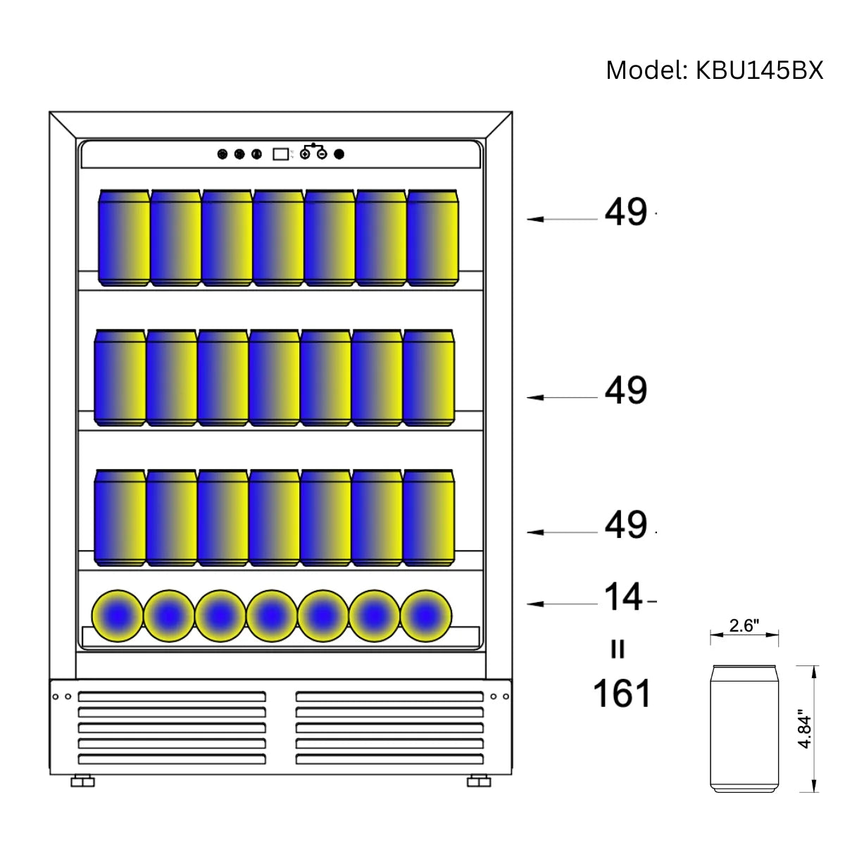 24" Wide Built-In/Freestanding Under Counter LOW-E Glass Door Beer Fridge (KBU145BX)