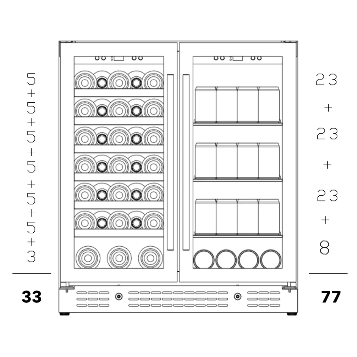 30" Wide Built-In or Freestanding Combination Beer and Wine Cooler with Low-E Glass Door (KBU165BW)