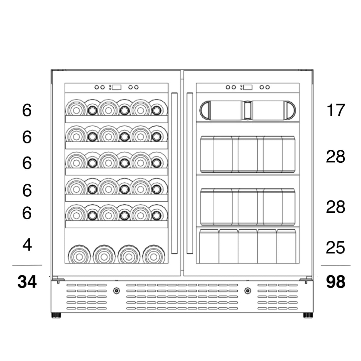 36" Wide Built-in/Freestanding Dual Zone Beer and Wine Cooler Combination with Low-E Glass Door (KBU190BW)