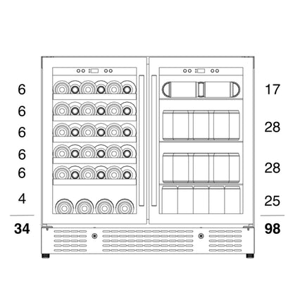 36" Wide Built-in/Freestanding Dual Zone Beer and Wine Cooler Combination with Low-E Glass Door (KBU190BW)