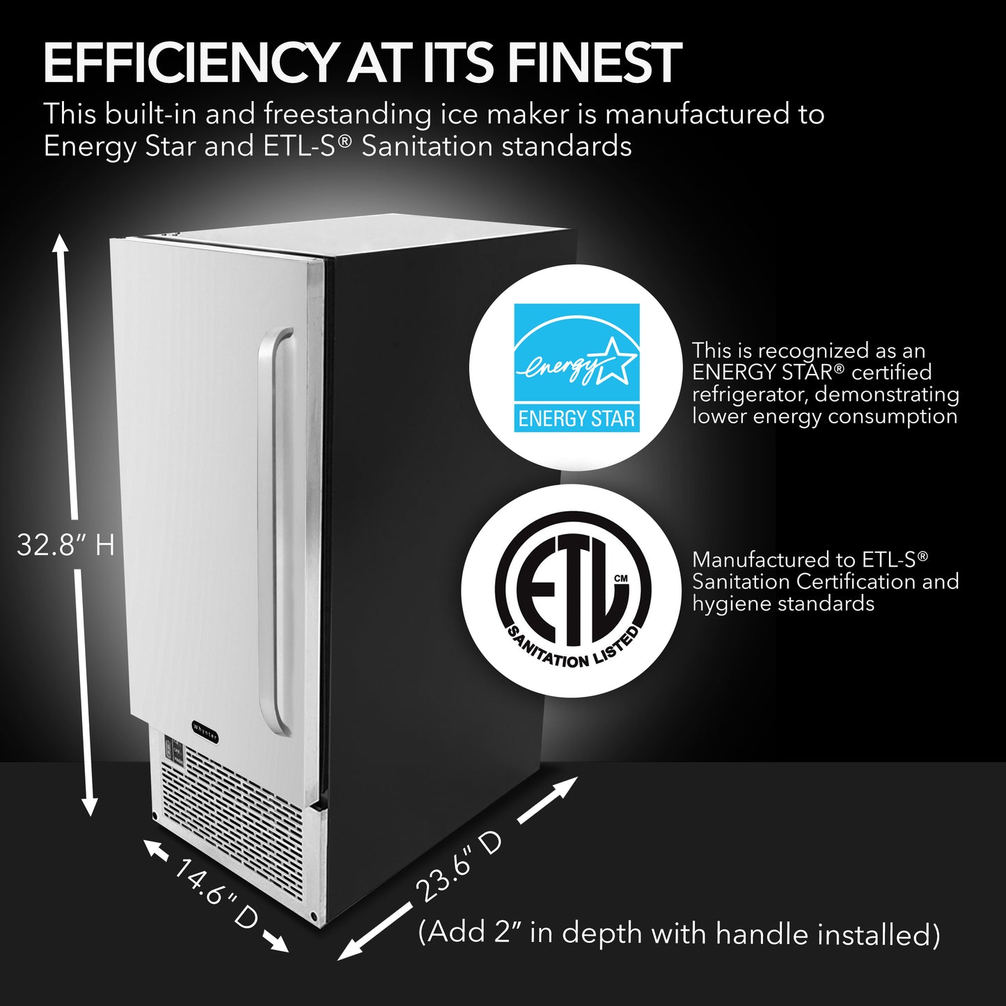 15″ Wide Built-In Ice Maker 80lb Capacity Clear Ice Cube with NSF Inline Water Filter (UIM-502SS)