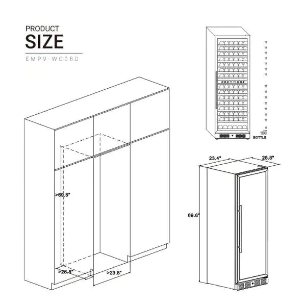 Empava Dual Zone Built-in/Freestanding Wine Cooler 70" Tall Wine Fridge (EMPV-WC08D)