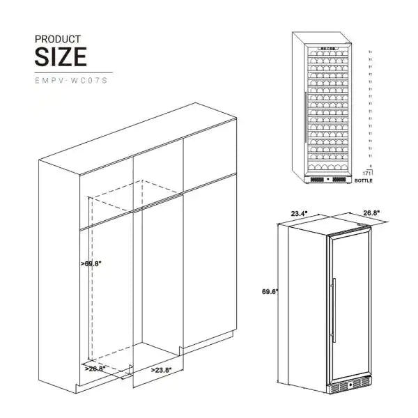 Empava Built-in/Freestanding Wine Cooler 70" Tall Wine Fridge (EMPV-WC07S)